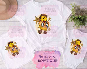 Western Cowboy Bear Sublimation/ DTF/ BLEACHED Shirts, Onesies, Sweatshirts- MULTIPLE COLORS