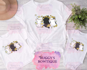 Floral kitties Sublimation/ DTF/ BLEACHED Shirts, Onesies, Sweatshirts- MULTIPLE COLORS