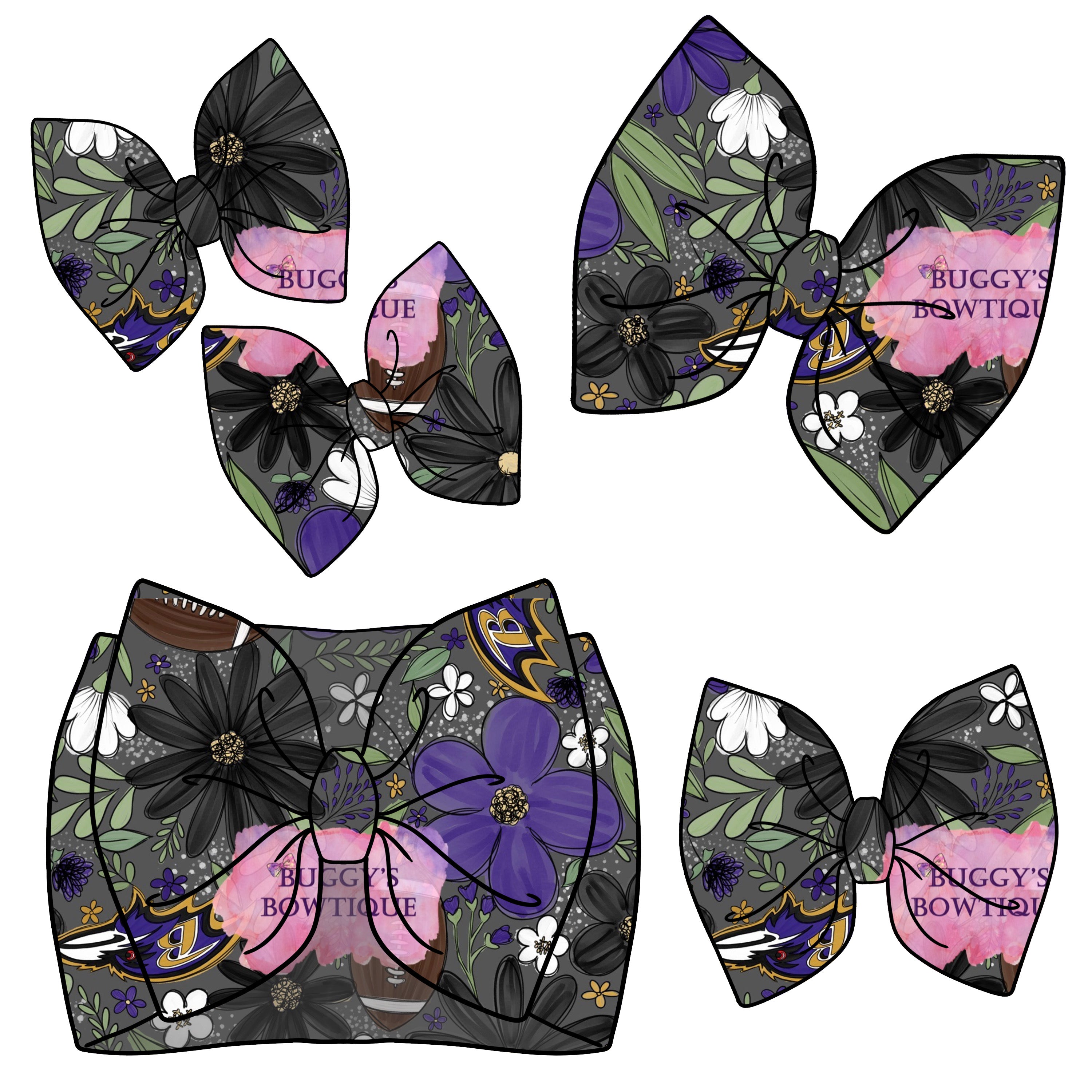 Baltimore Floral Football bow/ bow tie/ headband/ piggies/ scrunchie