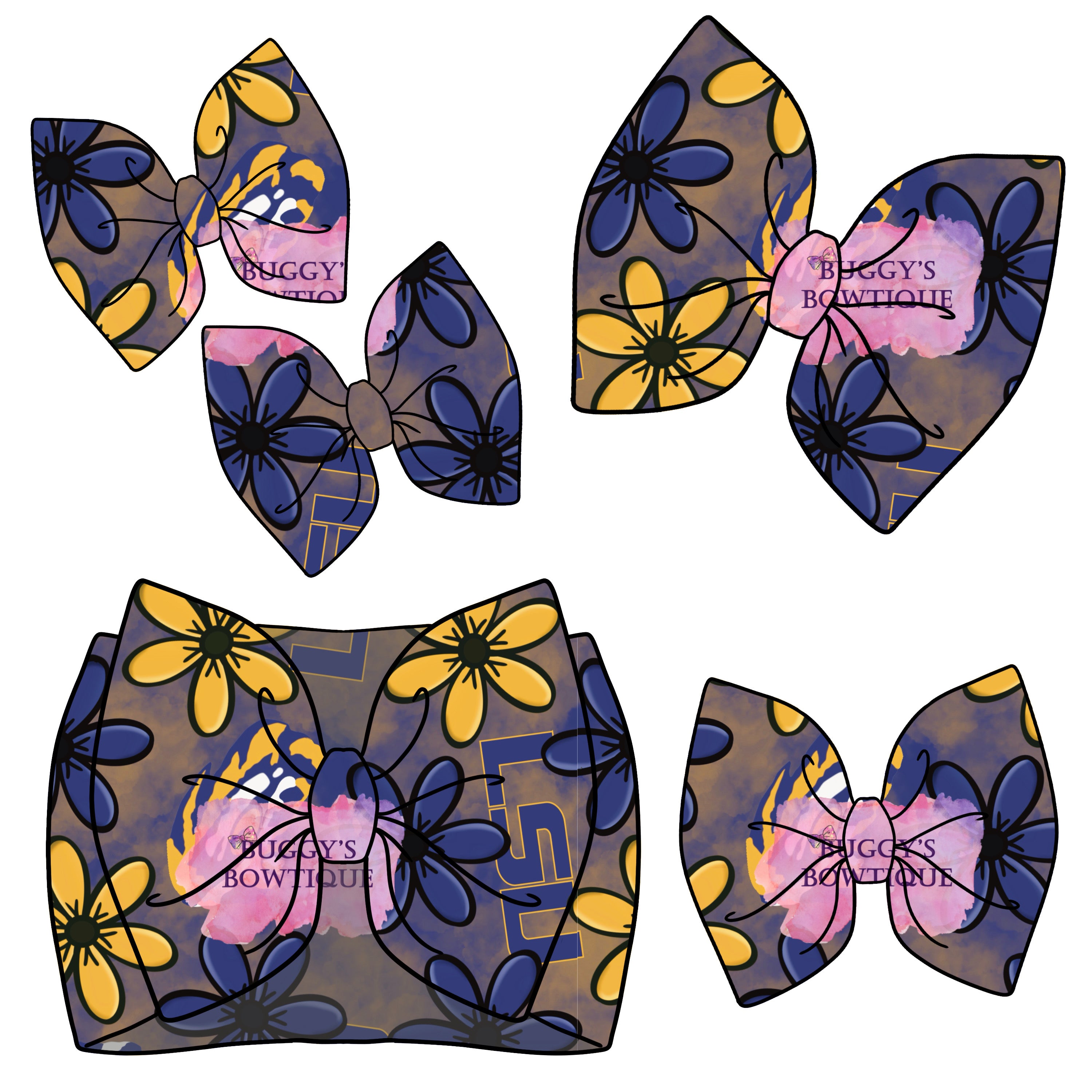 Louisiana Floral Football bow/ bow tie/ headband/ piggies/ scrunchie
