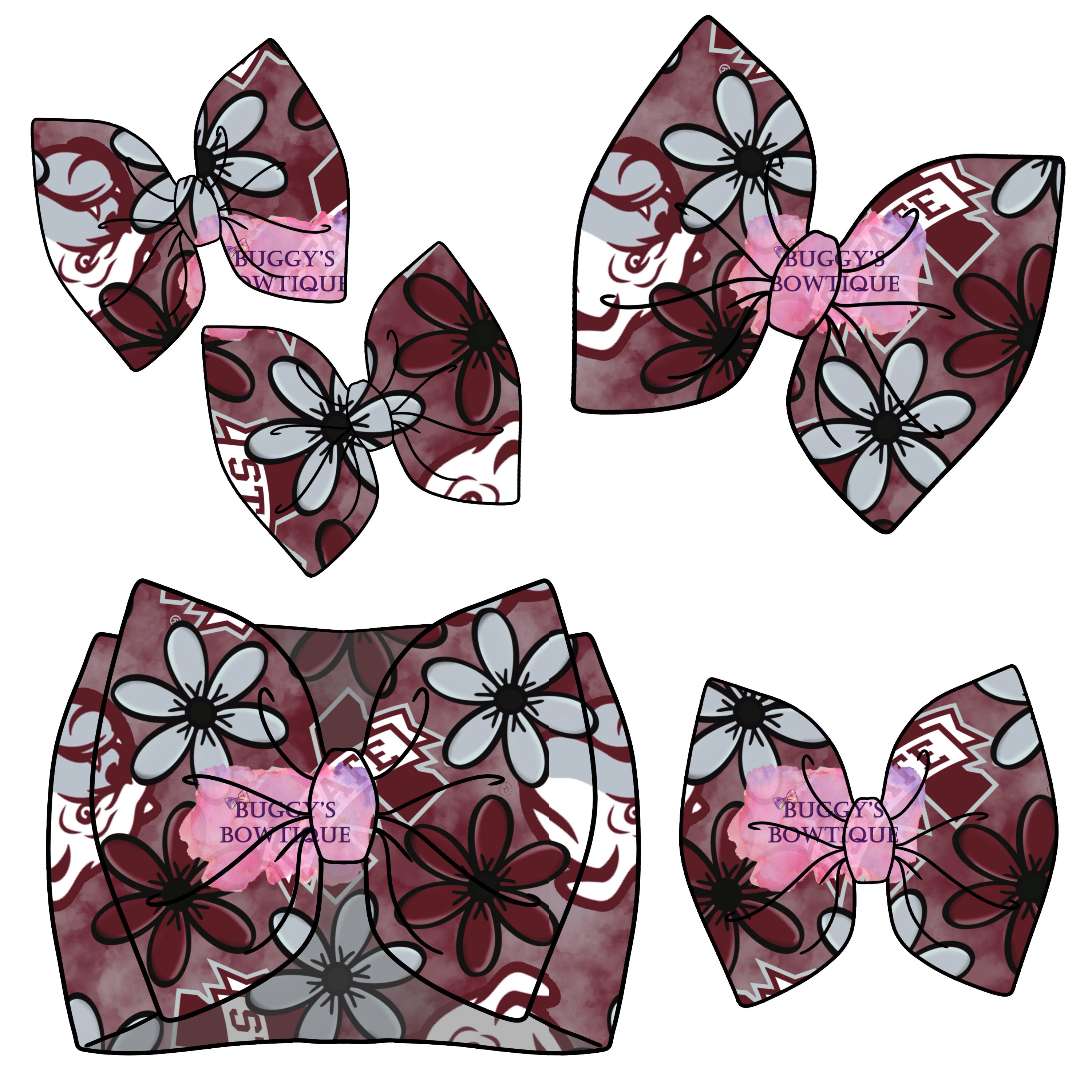 Mississippi Floral Football bow/ bow tie/ headband/ piggies/ scrunchie