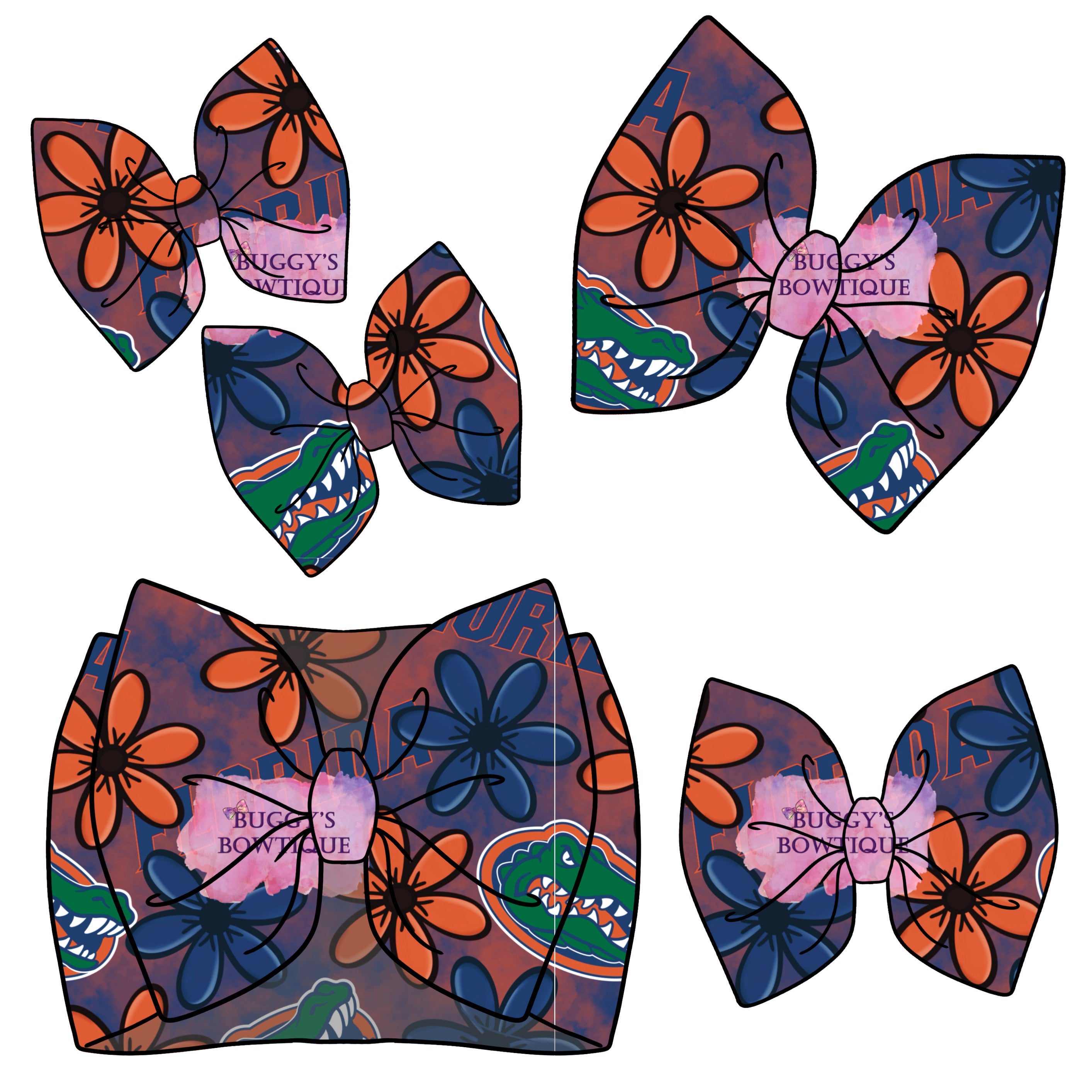 Florida Floral Football bow/ bow tie/ headband/ piggies/ scrunchie