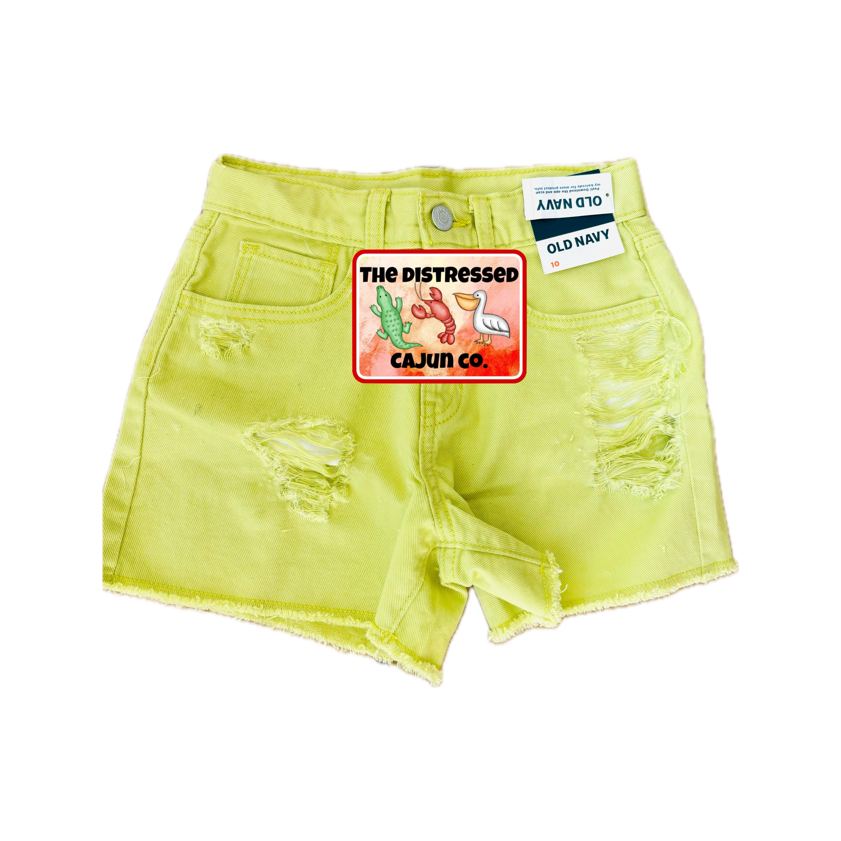 RTS Distressed Denim Short Size 10- Lime Green