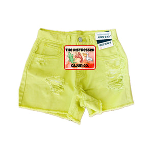 RTS Distressed Denim Short Size 10- Lime Green