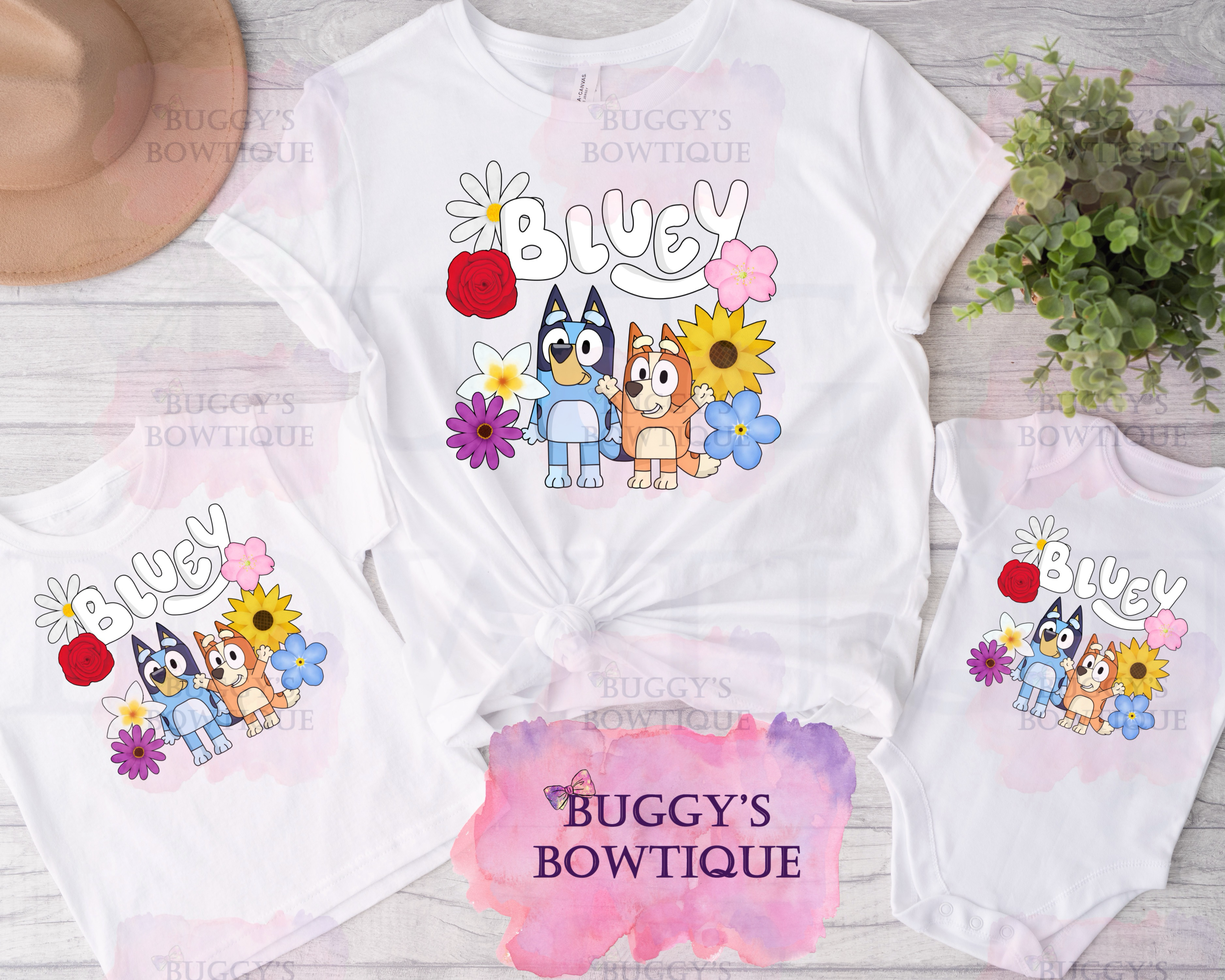 Floral Blue Dog Sublimation/ DTF/ BLEACHED Shirts, Onesies, Sweatshirts- MULTIPLE COLORS