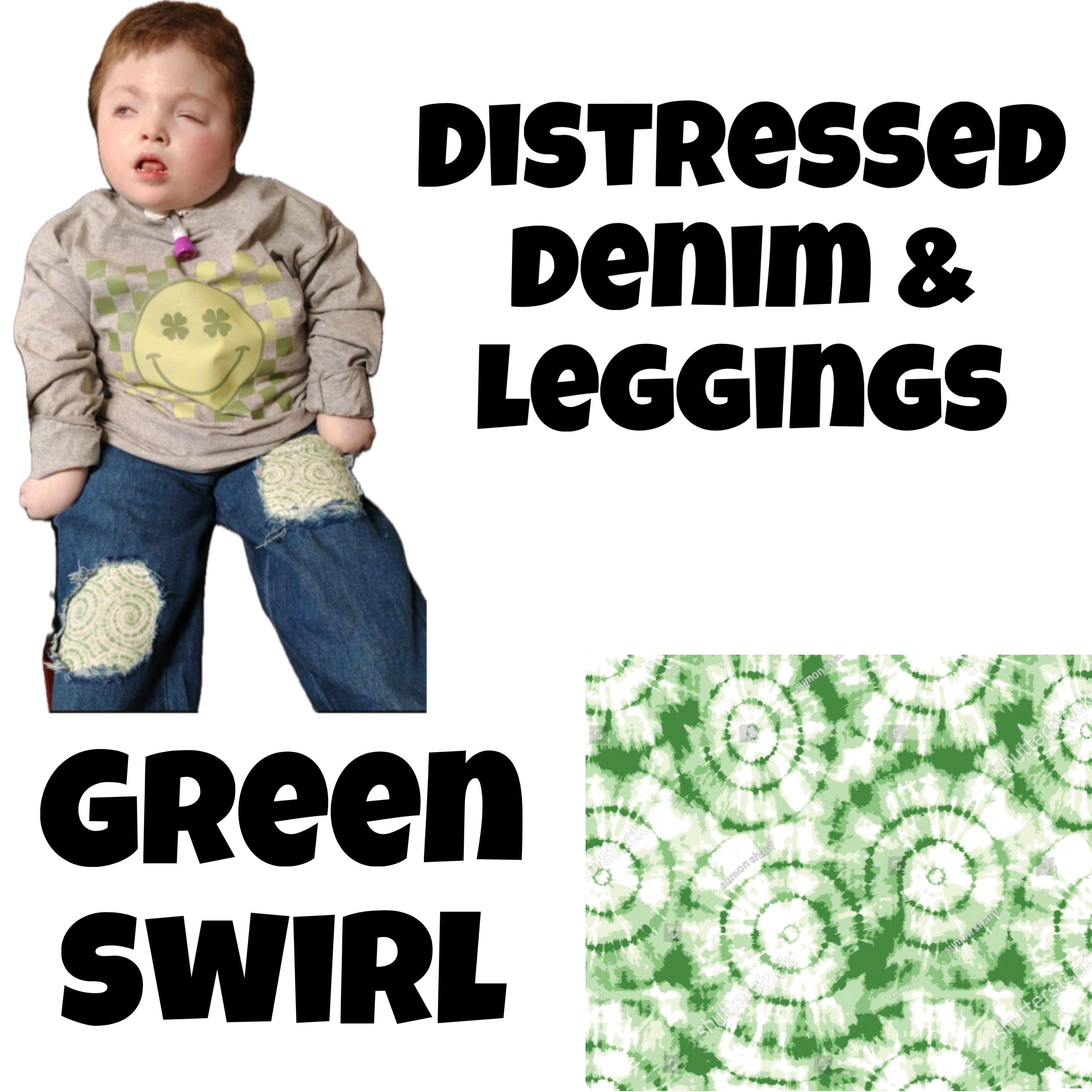 Green Swirl Distressed Denim & Leggings