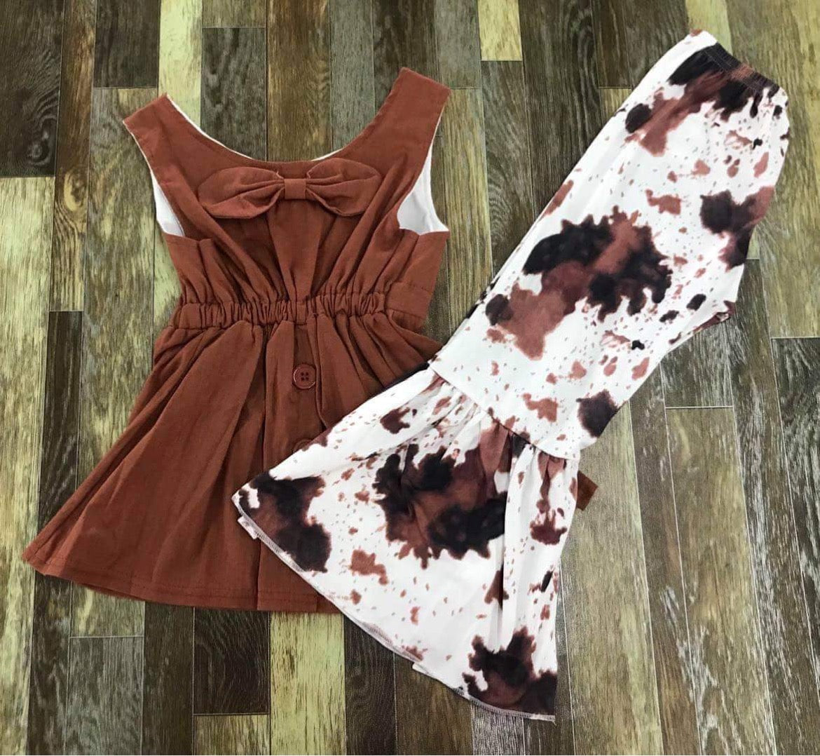 RTS Brown Cow Print Bells Outfit