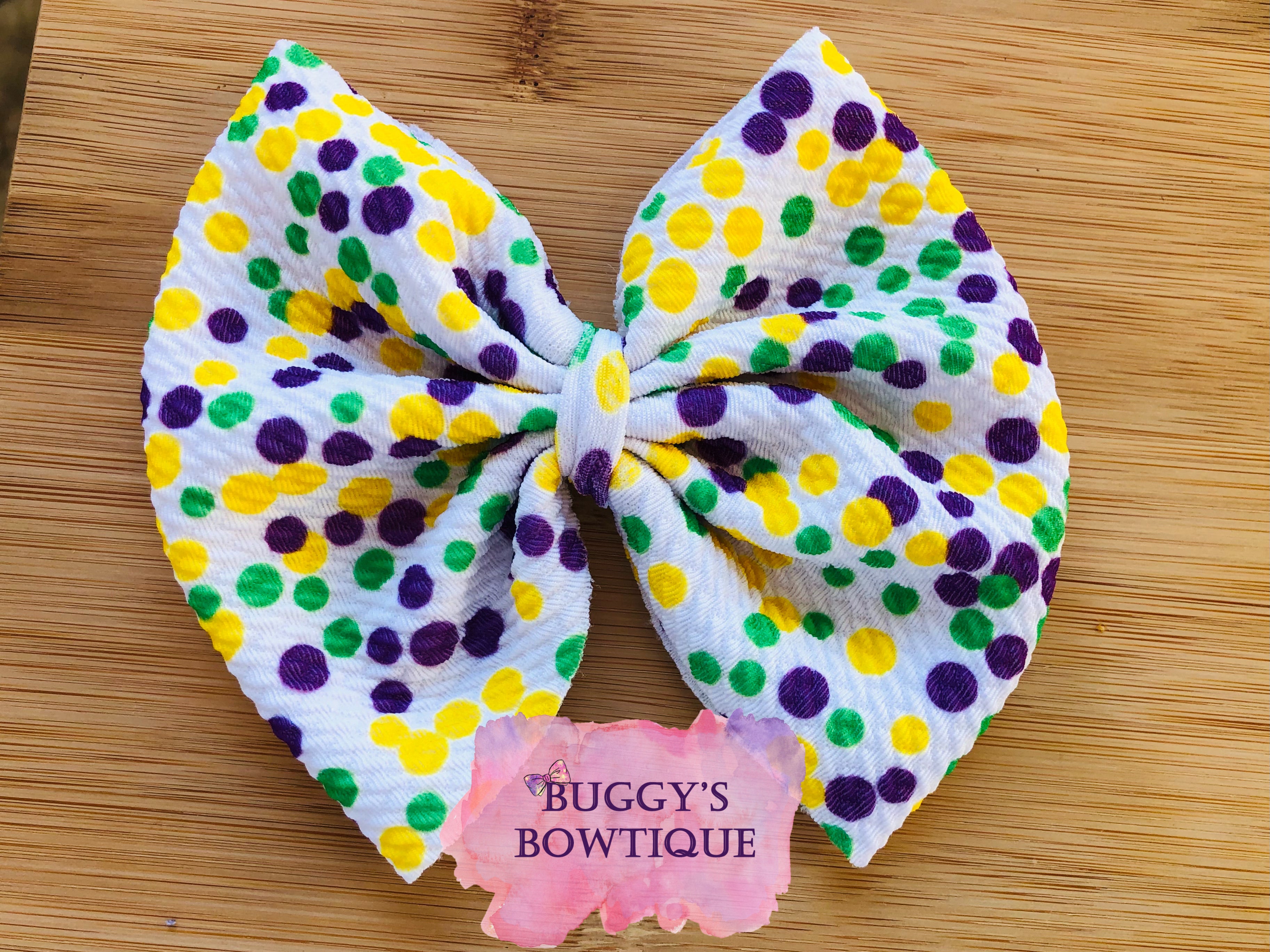 Mardi Gras white bow/bow tie/headband/piggies/scrunchie