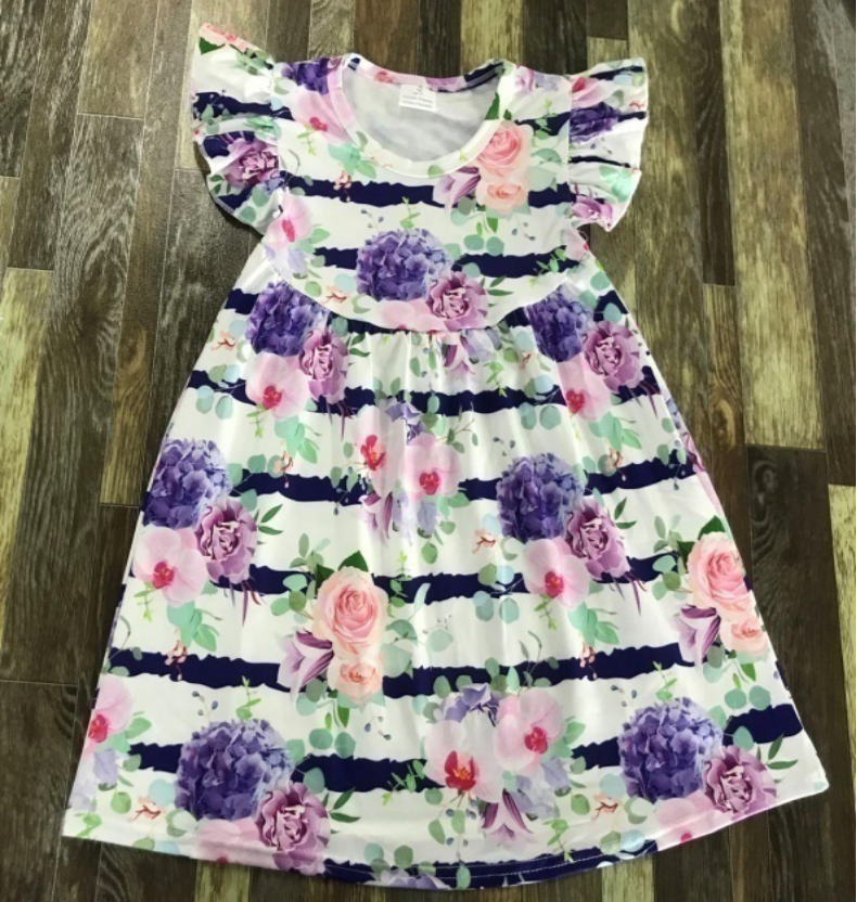 RTS Floral Stripe Pearl Dress