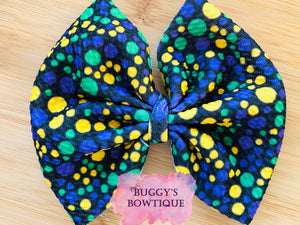 Mardi Gras black bow/bow tie/headband/piggies/scrunchie