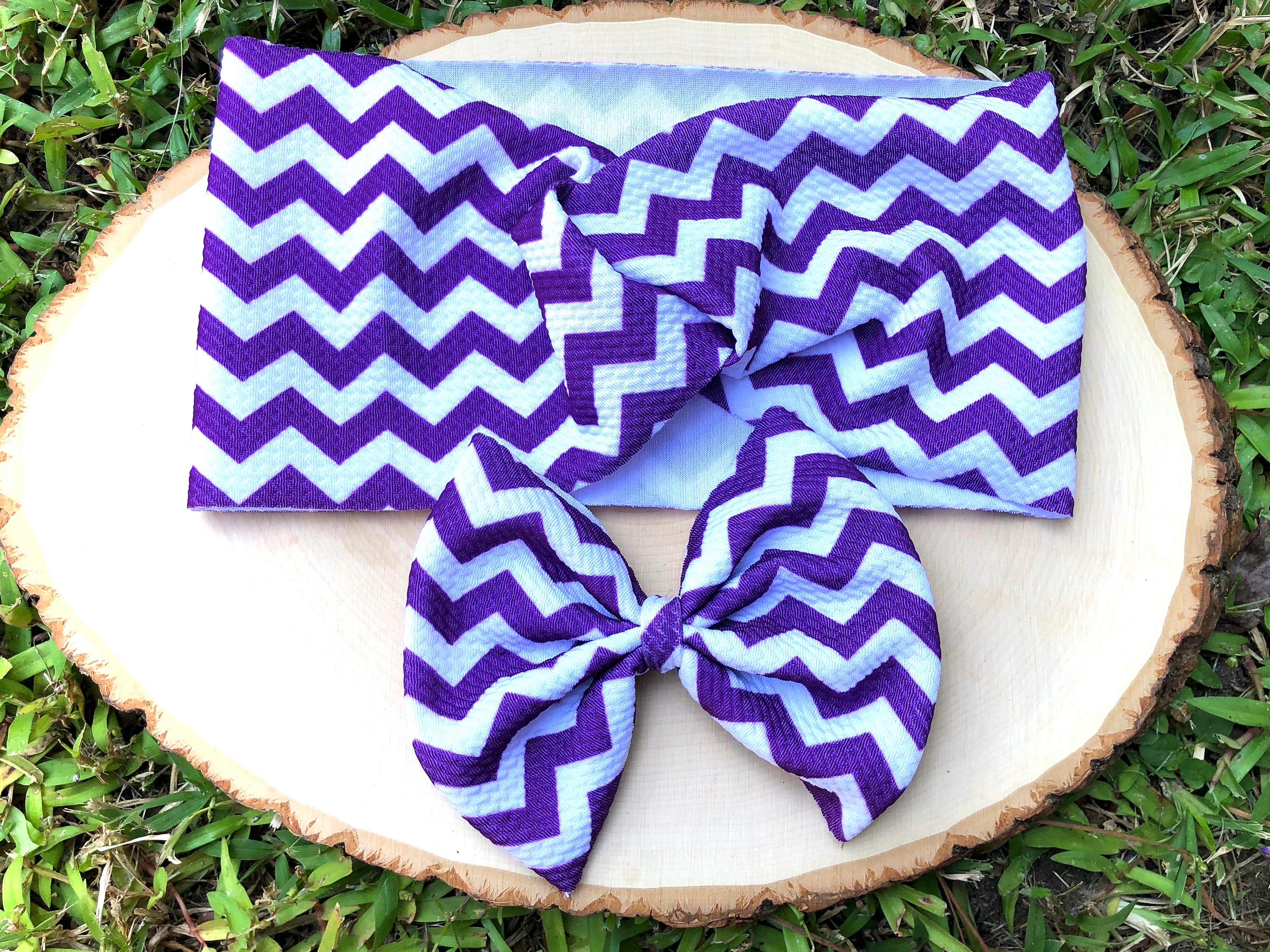 Purple chevron bow/bow tie/headband/piggies/Scrunchie