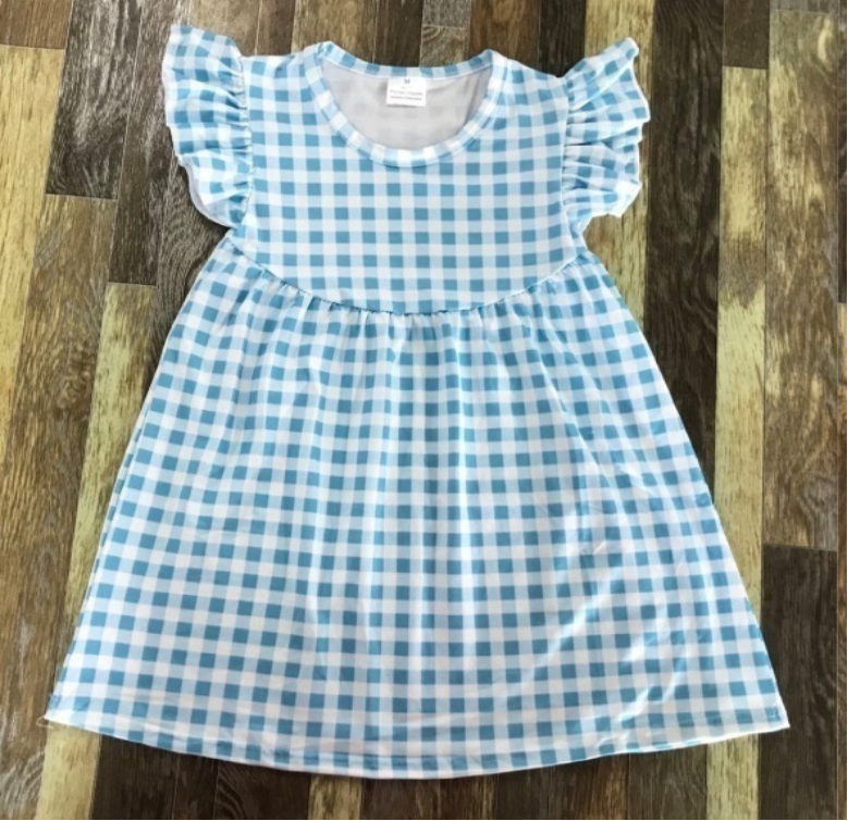 RTS Blue Plaid Pearl Dress