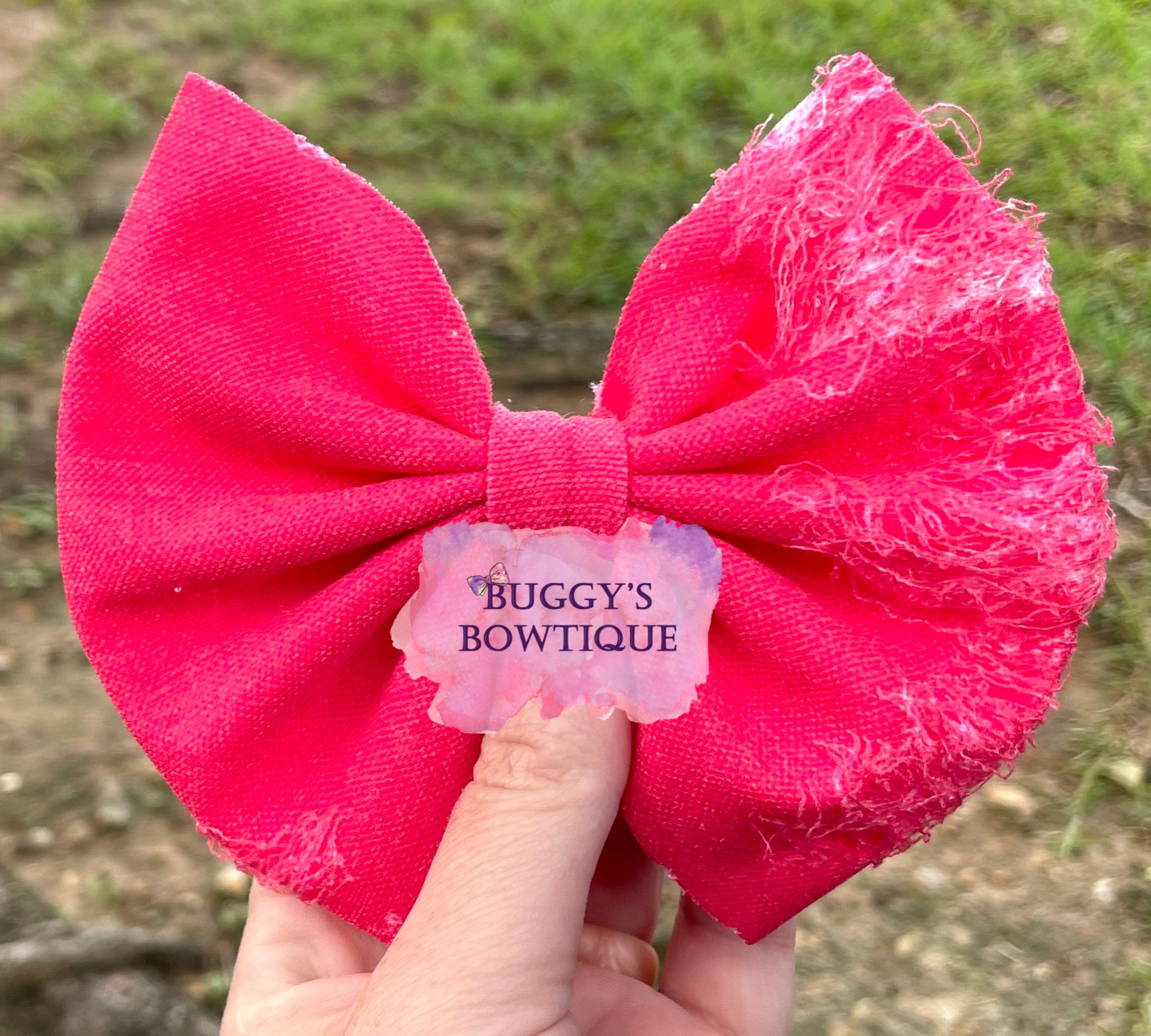 Hot Pink Distressed bow/bow tie/headband/piggies/scrunchie/earrings