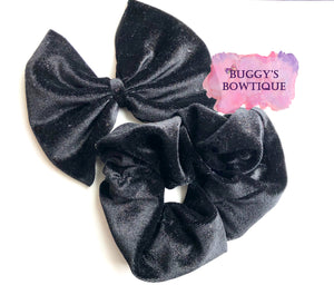 Black Glitter Velvet bow/piggies/bow tie/scrunchie/headband