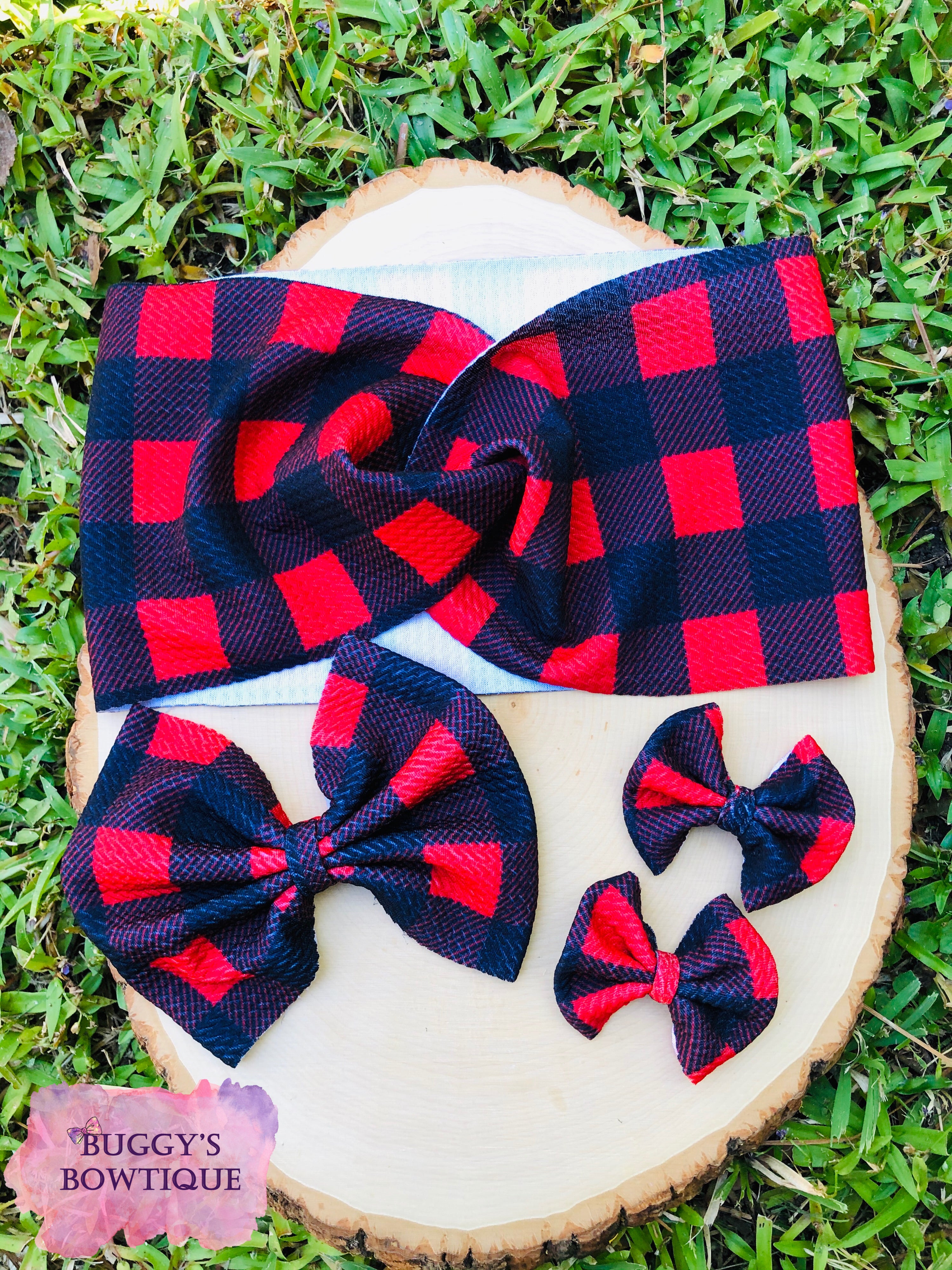 Buffalo plaid bow/bow tie/headband/piggies/Scrunchie