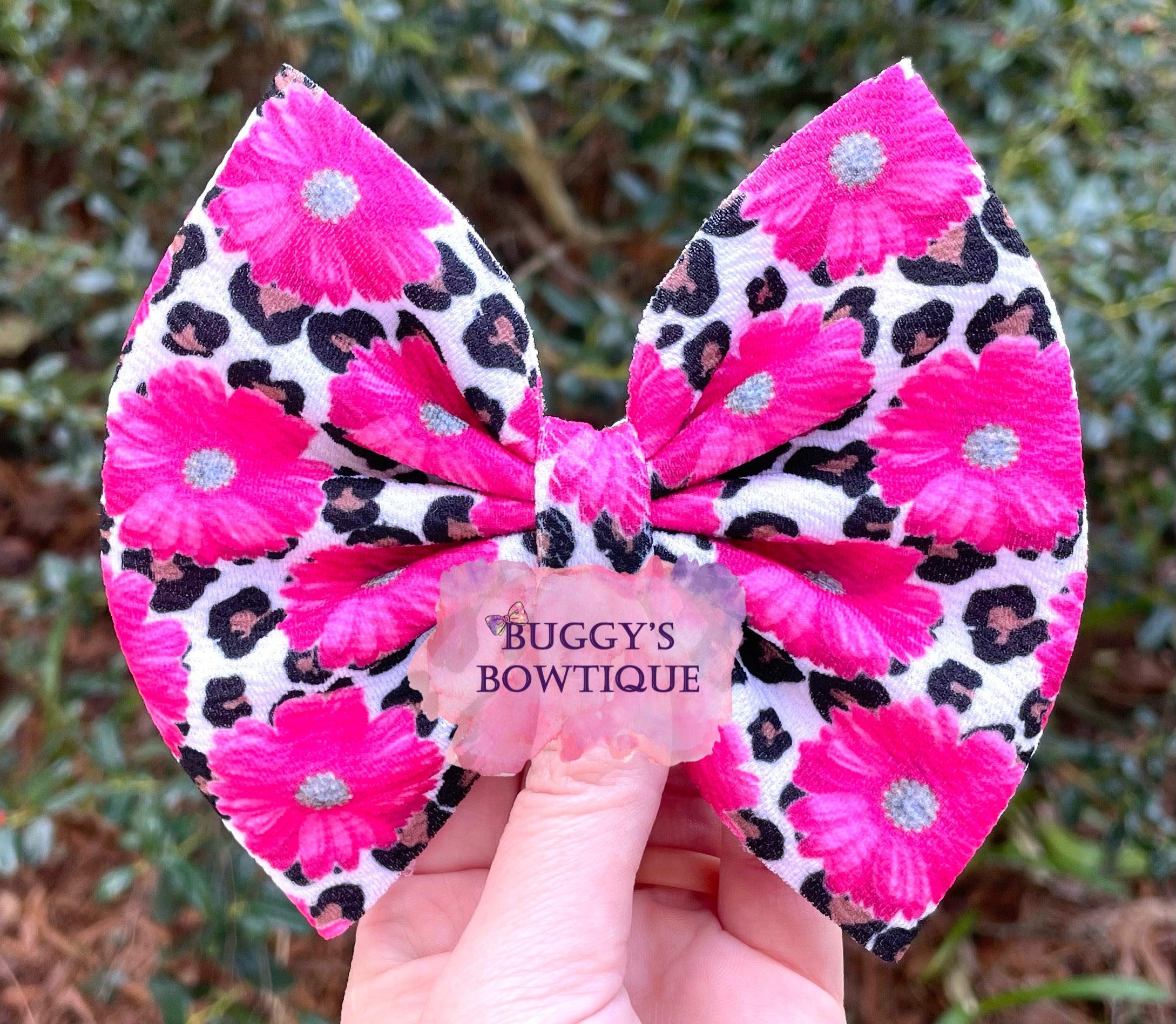 Pink Floral Animal Print bow/bow tie/headband/piggies/scrunchie